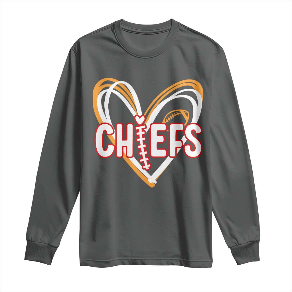 KC Game Day Long Sleeve Shirt Retro Sports Fan Football Team Heart Graphic TS10 Dark Heather Print Your Wear