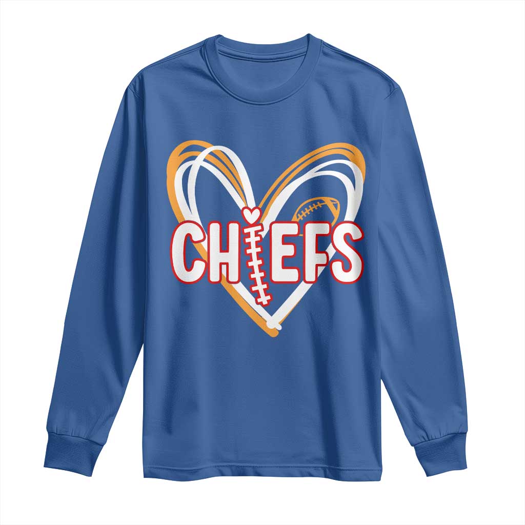 KC Game Day Long Sleeve Shirt Retro Sports Fan Football Team Heart Graphic TS10 Royal Blue Print Your Wear