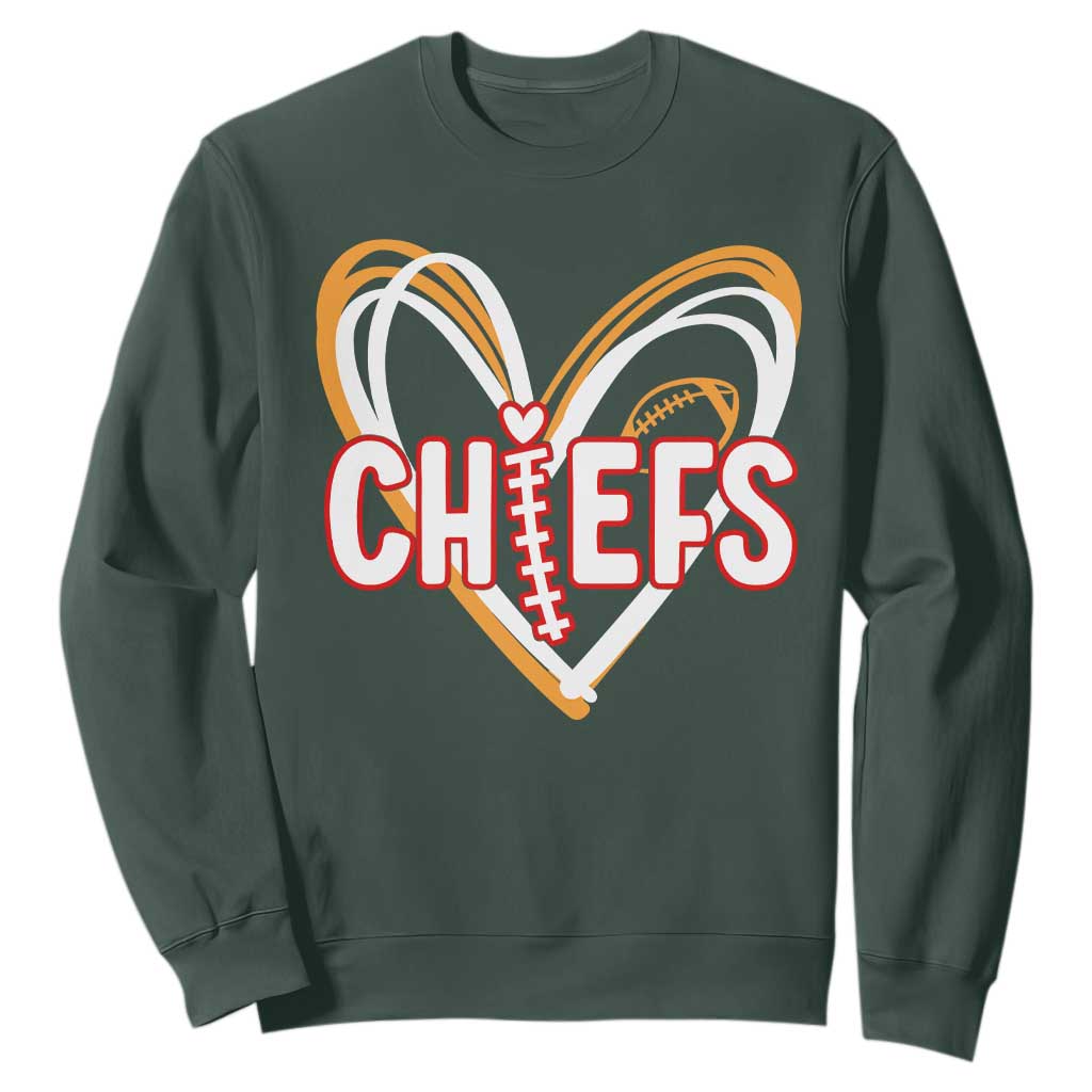 KC Game Day Sweatshirt Retro Sports Fan Football Team Heart Graphic TS10 Dark Forest Green Print Your Wear