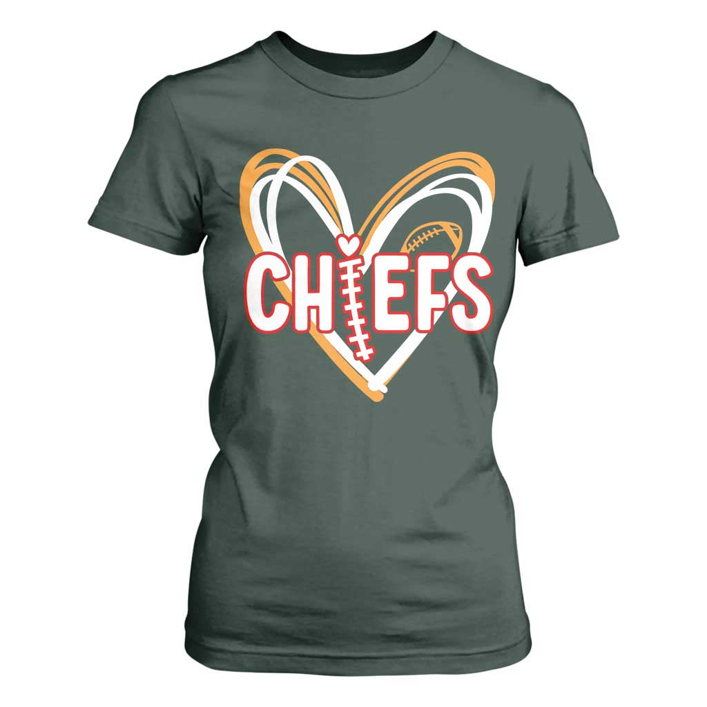 KC Game Day T Shirt For Women Retro Sports Fan Football Team Heart Graphic TS10 Dark Forest Green Print Your Wear