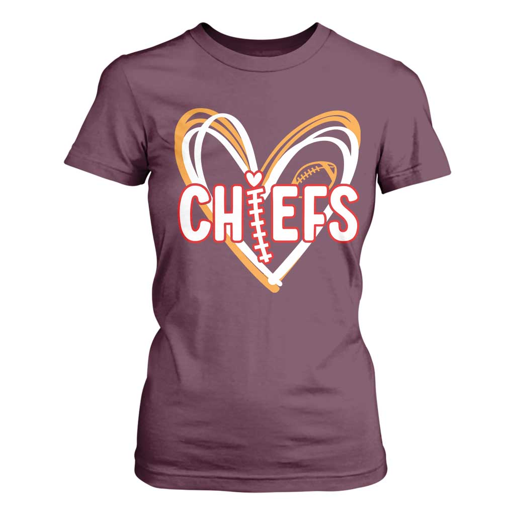 KC Game Day T Shirt For Women Retro Sports Fan Football Team Heart Graphic TS10 Maroon Print Your Wear
