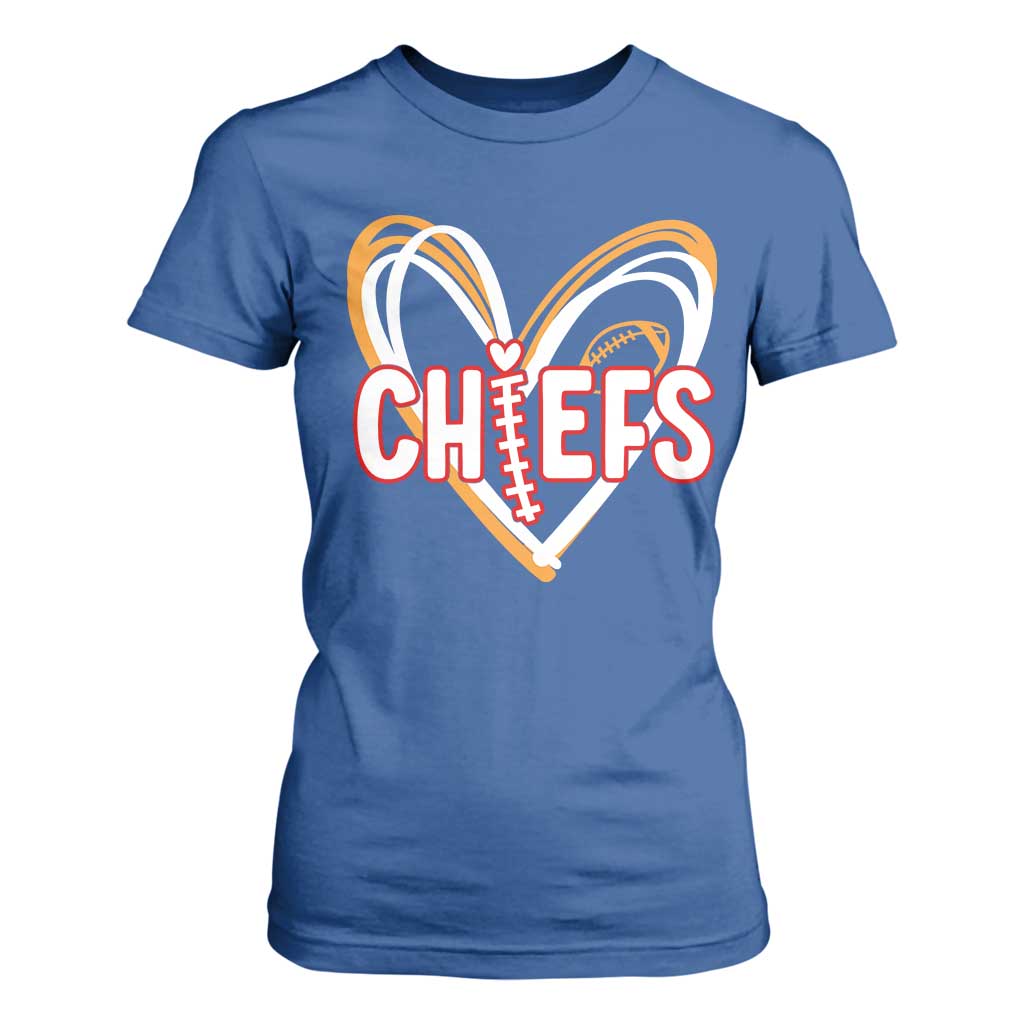 KC Game Day T Shirt For Women Retro Sports Fan Football Team Heart Graphic TS10 Royal Blue Print Your Wear