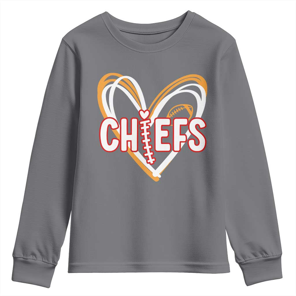 KC Game Day Youth Sweatshirt Retro Sports Fan Football Team Heart Graphic TS10 Charcoal Print Your Wear