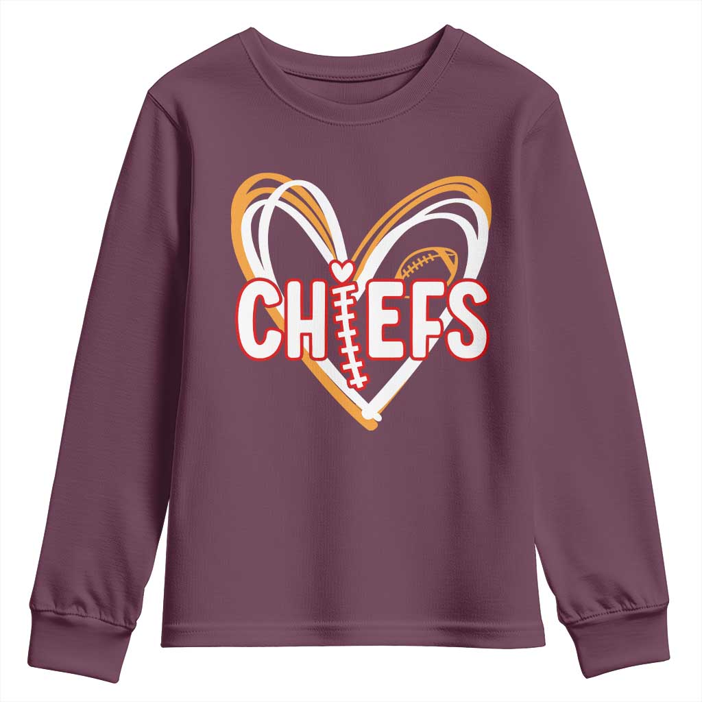 KC Game Day Youth Sweatshirt Retro Sports Fan Football Team Heart Graphic TS10 Maroon Print Your Wear