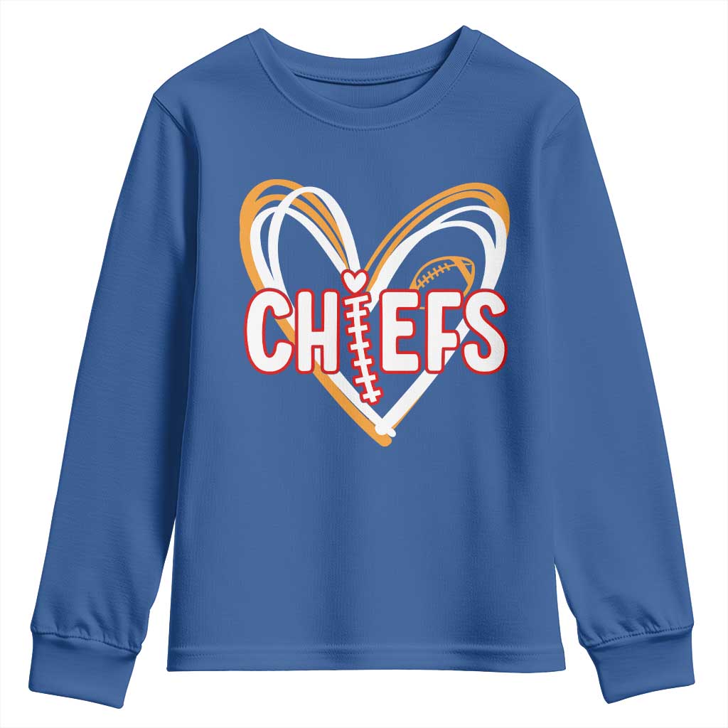 KC Game Day Youth Sweatshirt Retro Sports Fan Football Team Heart Graphic TS10 Royal Blue Print Your Wear