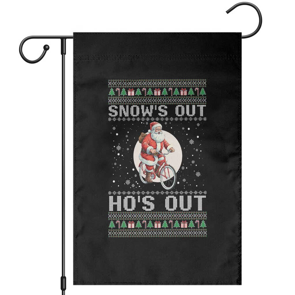 Funny Santa Christmas Garden Flag Snows Out Hos Out Ugly Xmas TS10 Black Print Your Wear