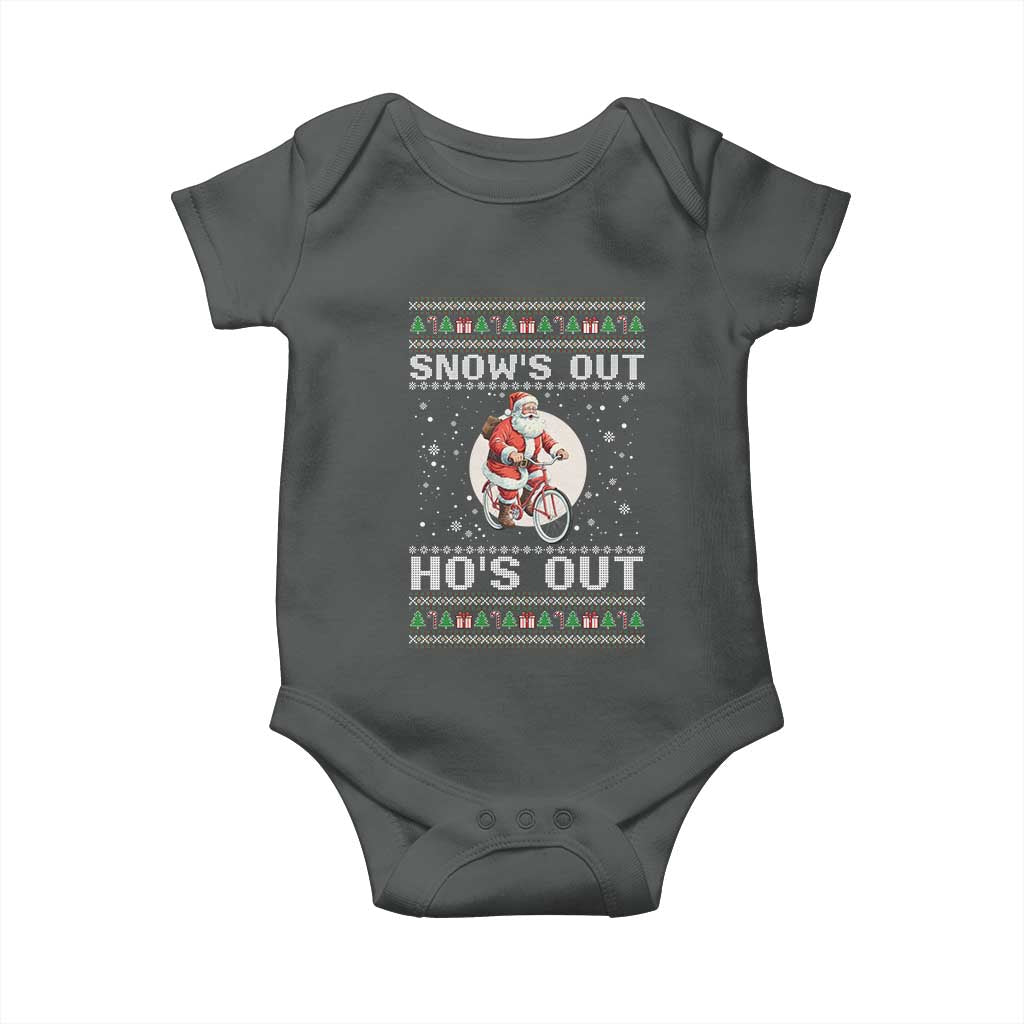 Funny Santa Christmas Baby Onesie Snows Out Hos Out Ugly Xmas TS10 Dark Heather Print Your Wear