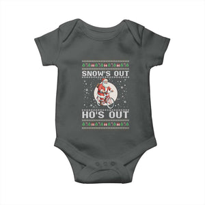 Funny Santa Christmas Baby Onesie Snows Out Hos Out Ugly Xmas TS10 Dark Heather Print Your Wear