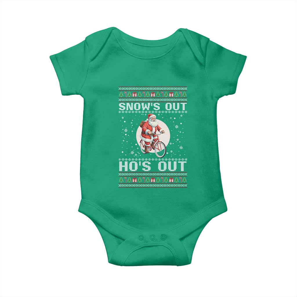 Funny Santa Christmas Baby Onesie Snows Out Hos Out Ugly Xmas TS10 Irish Green Print Your Wear