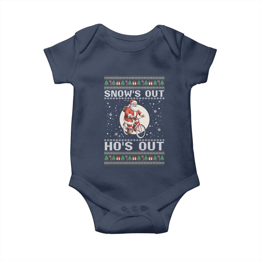 Funny Santa Christmas Baby Onesie Snows Out Hos Out Ugly Xmas TS10 Navy Print Your Wear