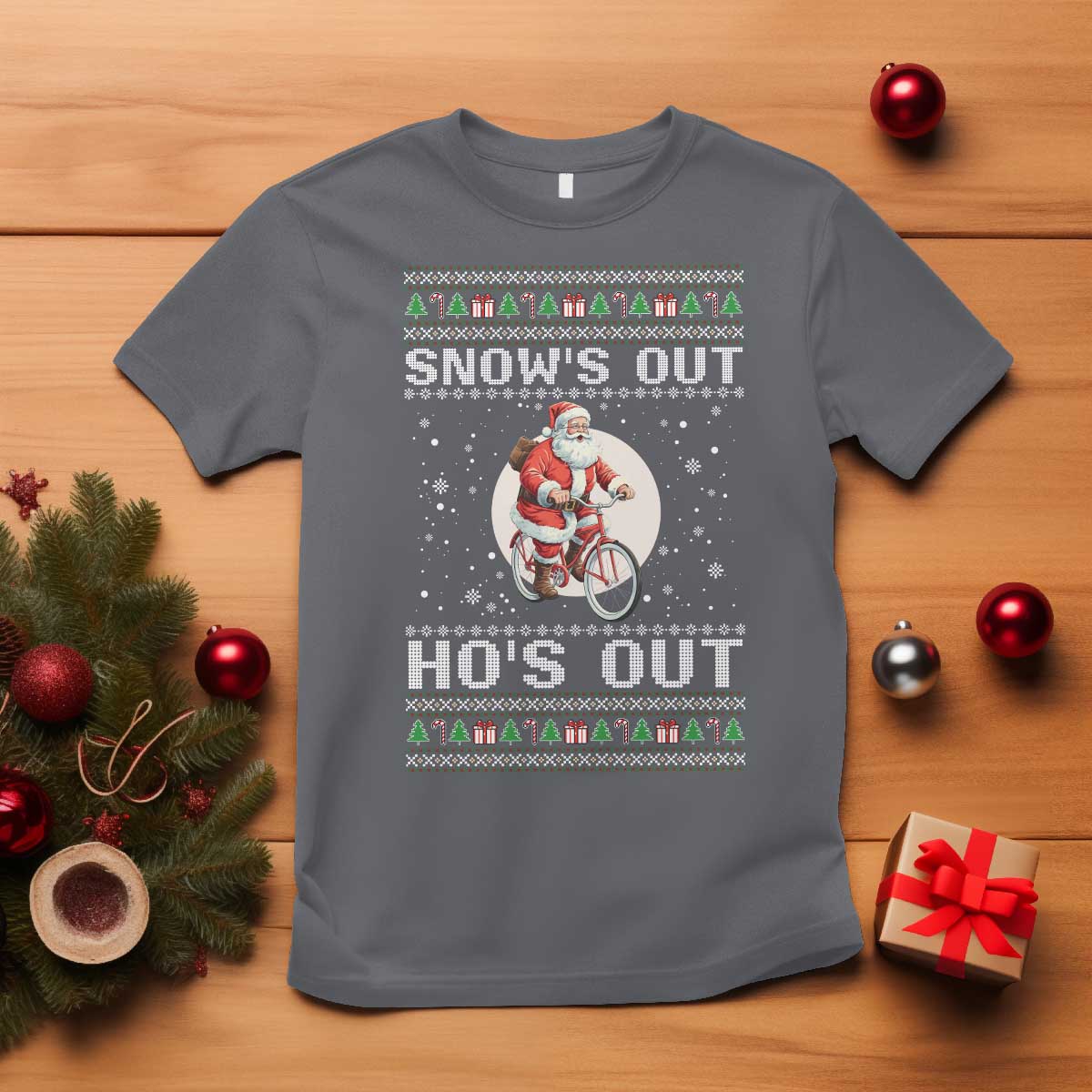 Funny Santa Christmas T Shirt Snows Out Hos Out Ugly Xmas TS10 Charcoal Print Your Wear