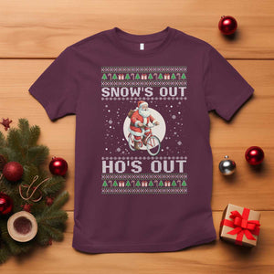 Funny Santa Christmas T Shirt Snows Out Hos Out Ugly Xmas TS10 Maroon Print Your Wear