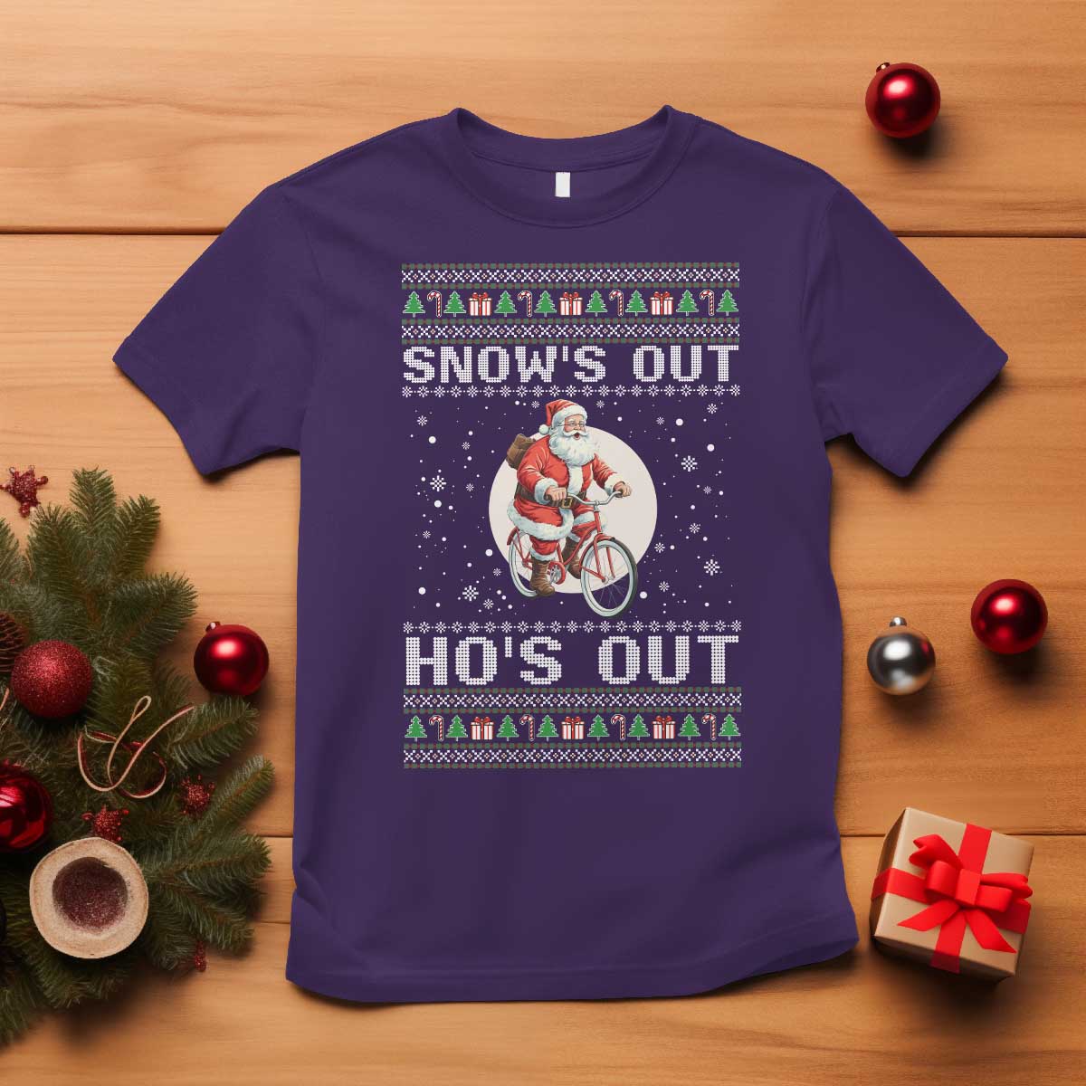 Funny Santa Christmas T Shirt Snows Out Hos Out Ugly Xmas TS10 Purple Print Your Wear