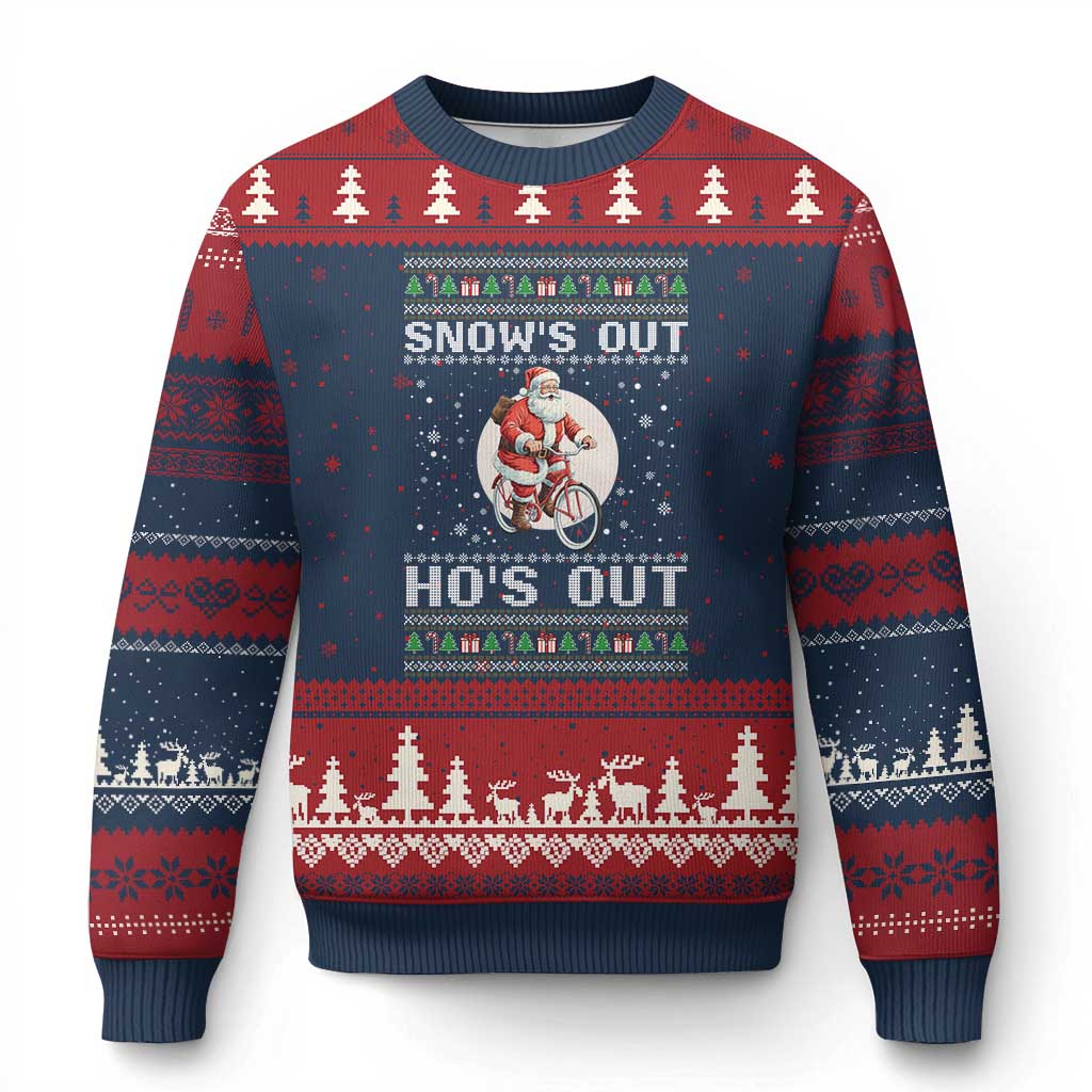 Funny Santa Xmas Ugly Christmas Sweater Snows Out Hos Out Ugly Xmas TS10 Navy Red Print Your Wear
