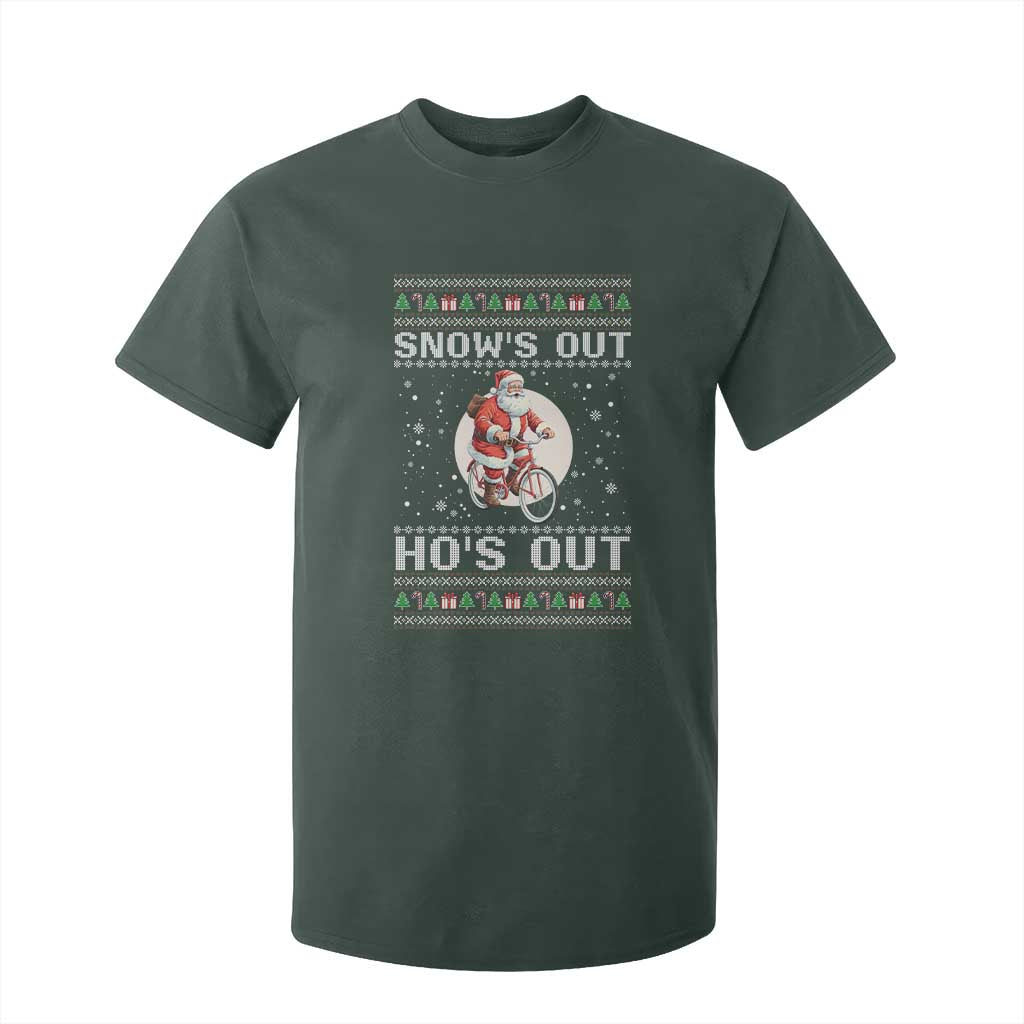 Funny Santa Christmas T Shirt For Kid Snows Out Hos Out Ugly Xmas TS10 Dark Forest Green Print Your Wear