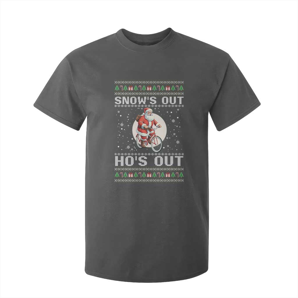 Funny Santa Christmas T Shirt For Kid Snows Out Hos Out Ugly Xmas TS10 Dark Heather Print Your Wear
