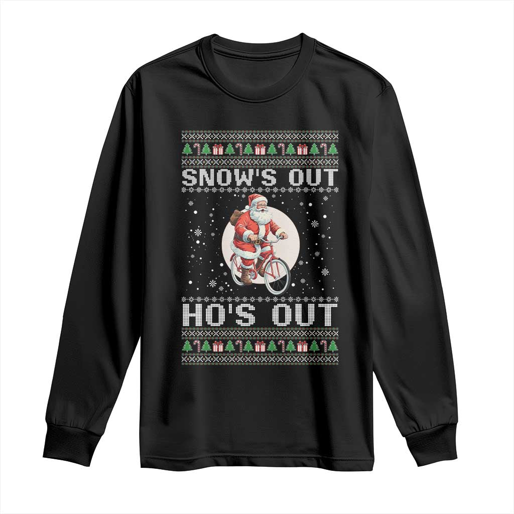 Funny Santa Christmas Long Sleeve Shirt Snows Out Hos Out Ugly Xmas TS10 Black Print Your Wear
