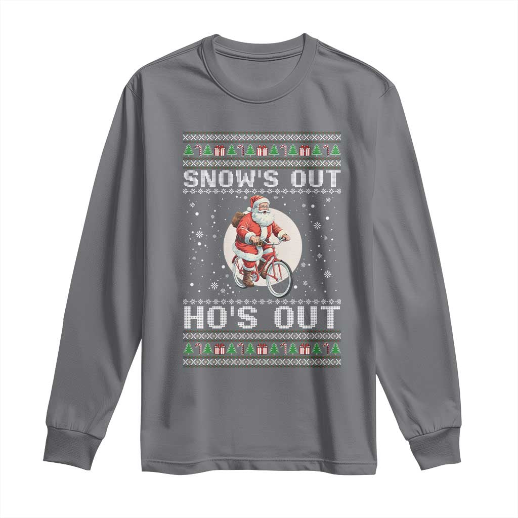 Funny Santa Christmas Long Sleeve Shirt Snows Out Hos Out Ugly Xmas TS10 Charcoal Print Your Wear