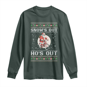 Funny Santa Christmas Long Sleeve Shirt Snows Out Hos Out Ugly Xmas TS10 Dark Forest Green Print Your Wear