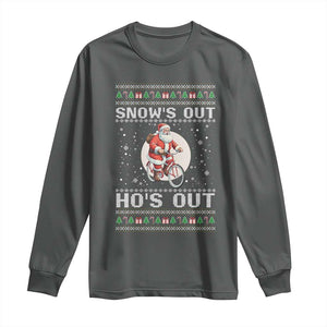 Funny Santa Christmas Long Sleeve Shirt Snows Out Hos Out Ugly Xmas TS10 Dark Heather Print Your Wear