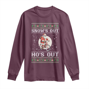 Funny Santa Christmas Long Sleeve Shirt Snows Out Hos Out Ugly Xmas TS10 Maroon Print Your Wear