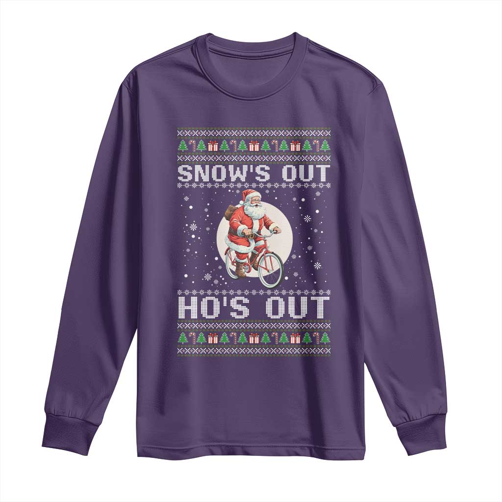 Funny Santa Christmas Long Sleeve Shirt Snows Out Hos Out Ugly Xmas TS10 Purple Print Your Wear