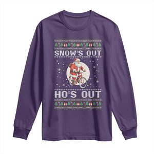 Funny Santa Christmas Long Sleeve Shirt Snows Out Hos Out Ugly Xmas TS10 Purple Print Your Wear