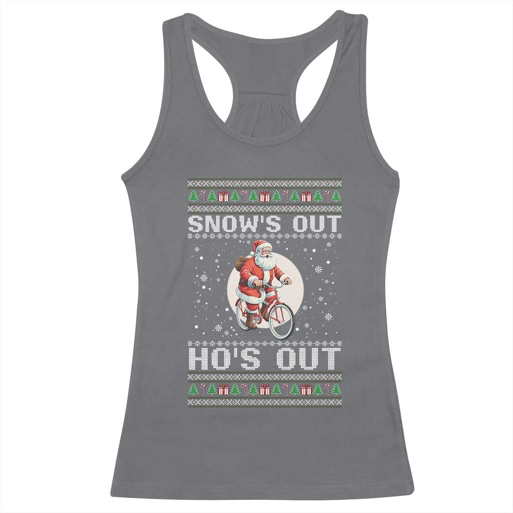 Funny Santa Christmas Racerback Tank Top Snows Out Hos Out Ugly Xmas TS10 Charcoal Print Your Wear