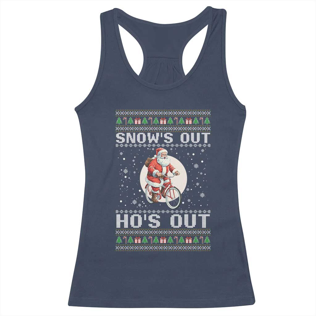 Funny Santa Christmas Racerback Tank Top Snows Out Hos Out Ugly Xmas TS10 Navy Print Your Wear