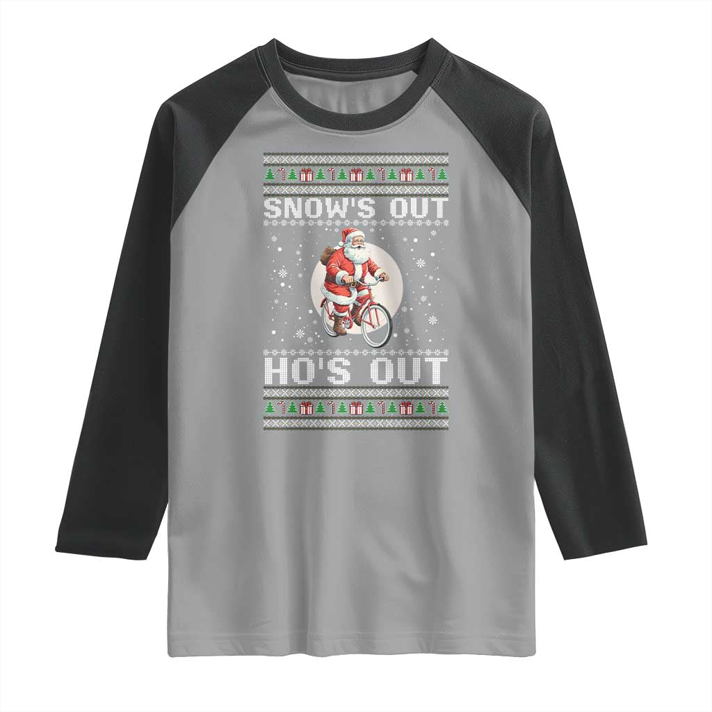 Funny Santa Christmas Raglan Shirt Snows Out Hos Out Ugly Xmas TS10 Sport Gray Black Print Your Wear