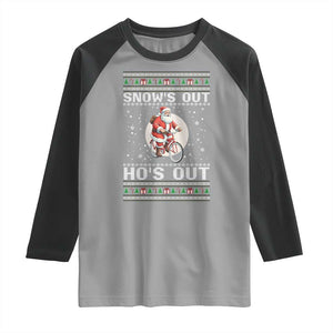 Funny Santa Christmas Raglan Shirt Snows Out Hos Out Ugly Xmas TS10 Sport Gray Black Print Your Wear