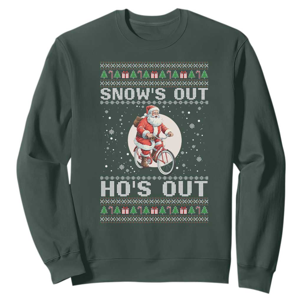 Funny Santa Christmas Sweatshirt Snows Out Hos Out Ugly Xmas TS10 Dark Forest Green Print Your Wear