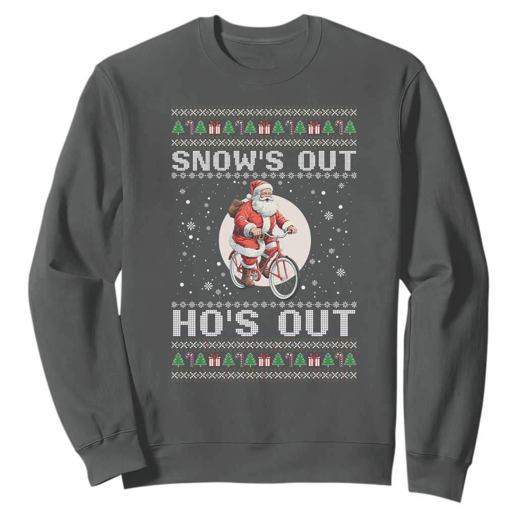 Funny Santa Christmas Sweatshirt Snows Out Hos Out Ugly Xmas TS10 Dark Heather Print Your Wear