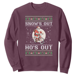 Funny Santa Christmas Sweatshirt Snows Out Hos Out Ugly Xmas TS10 Maroon Print Your Wear