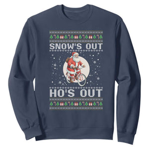 Funny Santa Christmas Sweatshirt Snows Out Hos Out Ugly Xmas TS10 Navy Print Your Wear
