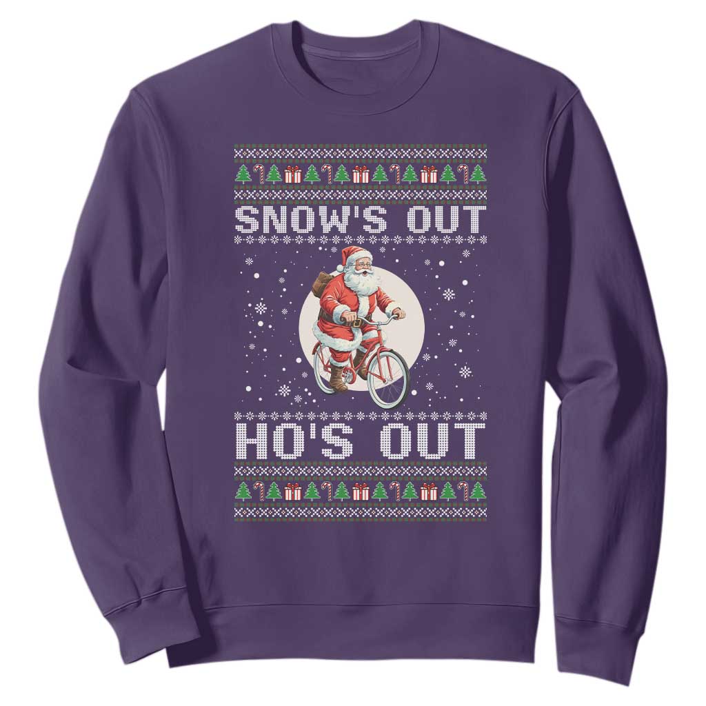 Funny Santa Christmas Sweatshirt Snows Out Hos Out Ugly Xmas TS10 Purple Print Your Wear