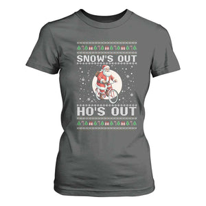 Funny Santa Christmas T Shirt For Women Snows Out Hos Out Ugly Xmas TS10 Dark Heather Print Your Wear