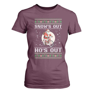Funny Santa Christmas T Shirt For Women Snows Out Hos Out Ugly Xmas TS10 Maroon Print Your Wear
