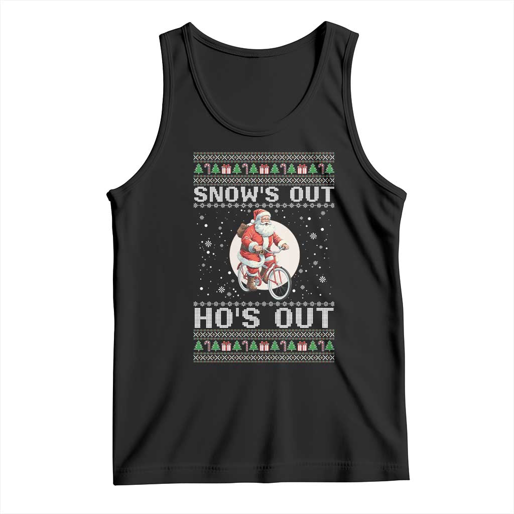 Funny Santa Christmas Tank Top Snows Out Hos Out Ugly Xmas TS10 Black Print Your Wear