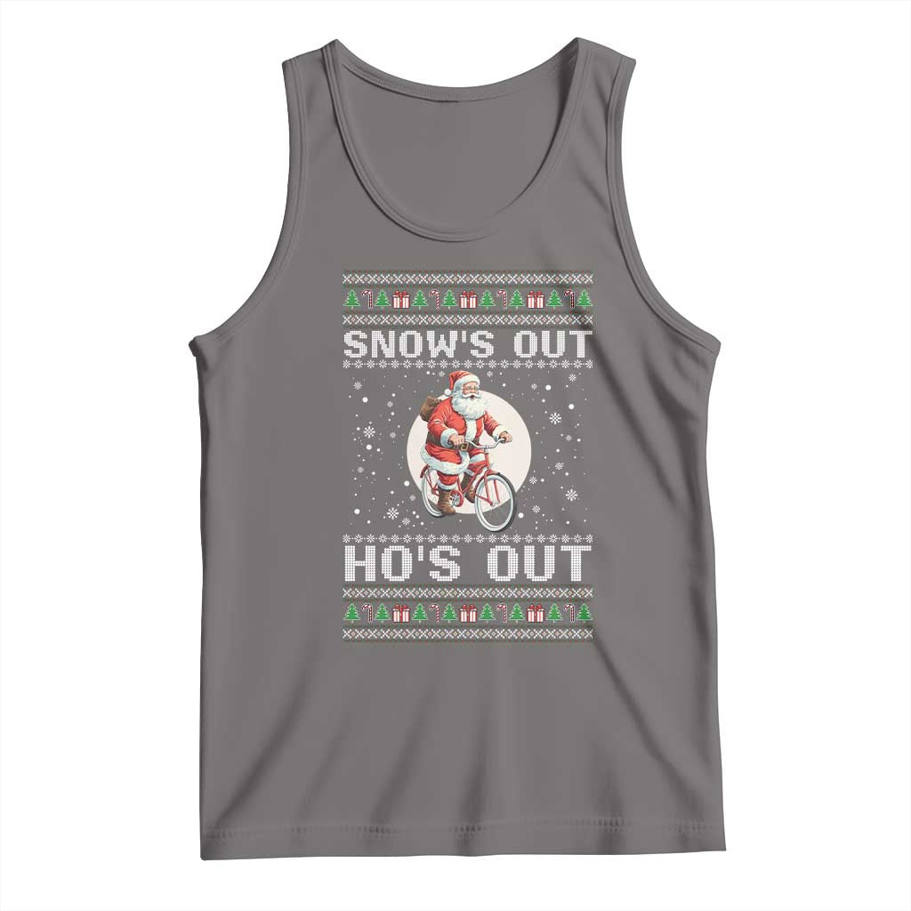 Funny Santa Christmas Tank Top Snows Out Hos Out Ugly Xmas TS10 Deep Heather Print Your Wear