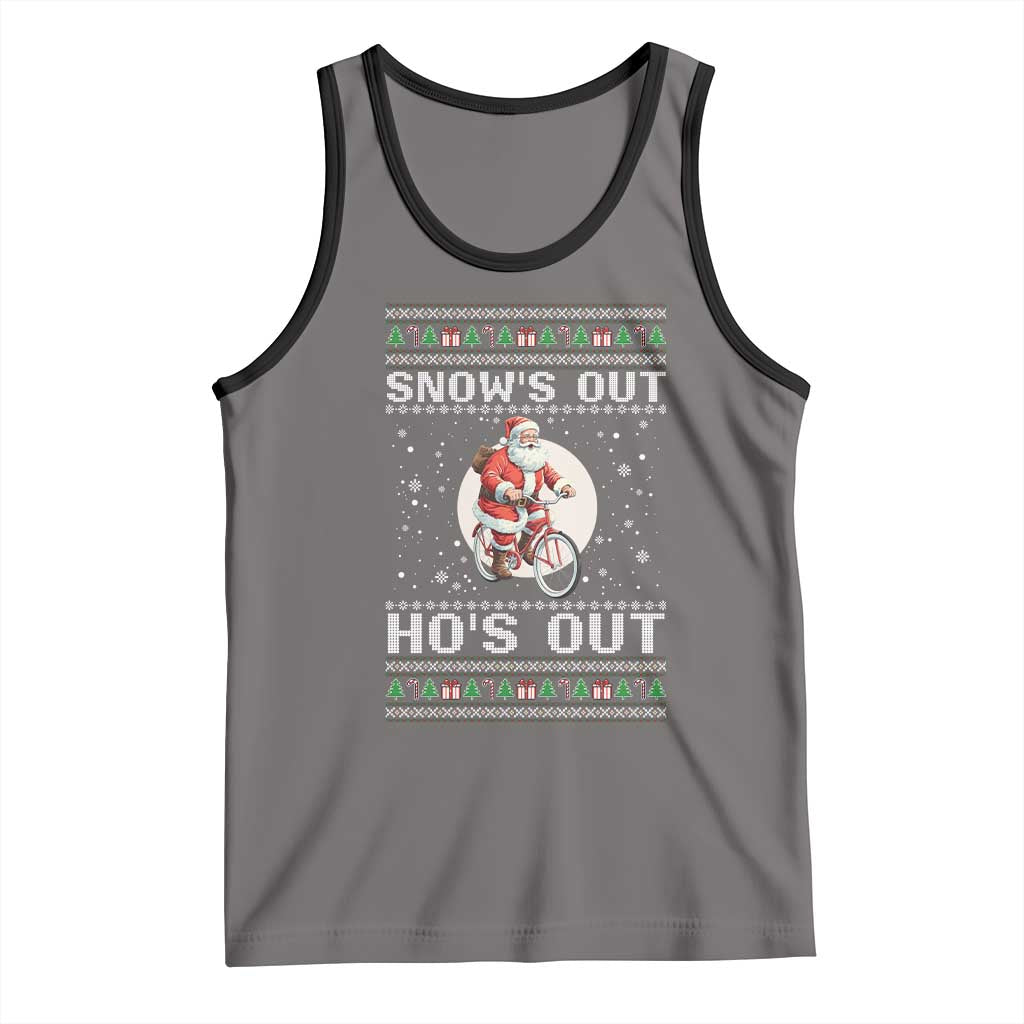 Funny Santa Christmas Tank Top Snows Out Hos Out Ugly Xmas TS10 Deep Heather Black Print Your Wear