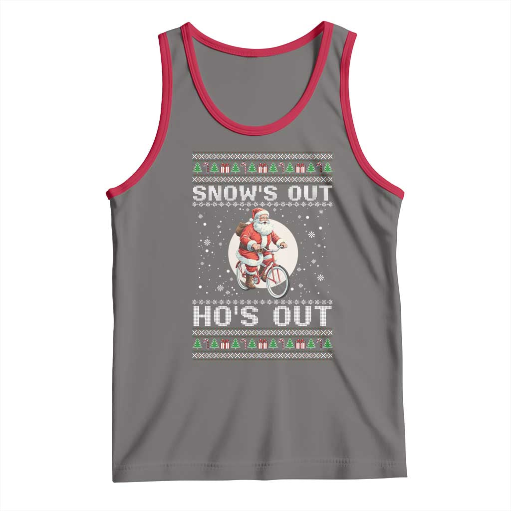 Funny Santa Christmas Tank Top Snows Out Hos Out Ugly Xmas TS10 Deep Heather Red Print Your Wear