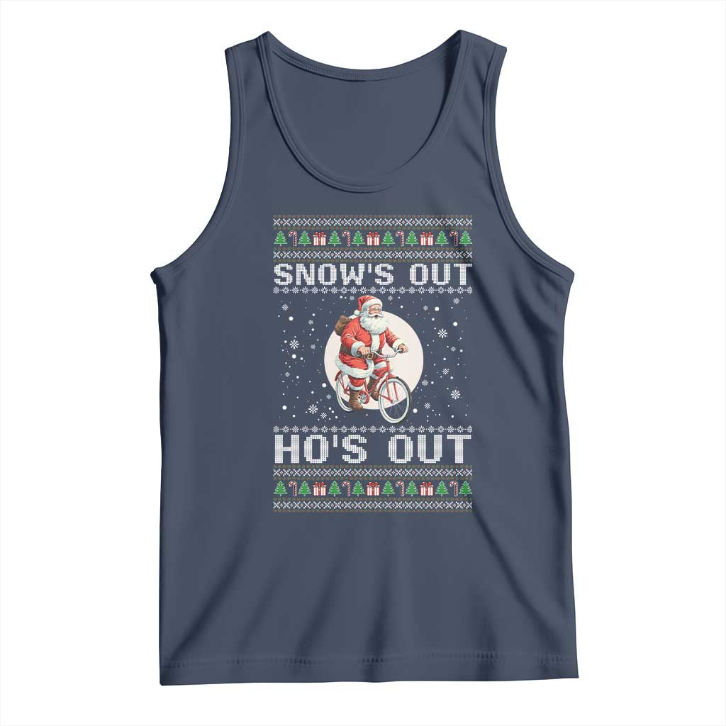 Funny Santa Christmas Tank Top Snows Out Hos Out Ugly Xmas TS10 Navy Print Your Wear