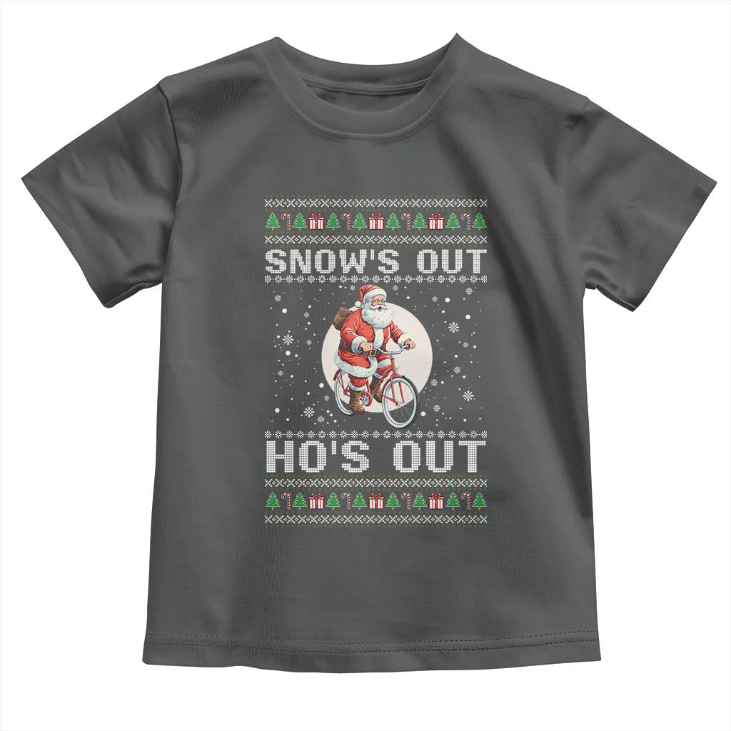 Funny Santa Christmas Toddler T Shirt Snows Out Hos Out Ugly Xmas TS10 Dark Heather Print Your Wear