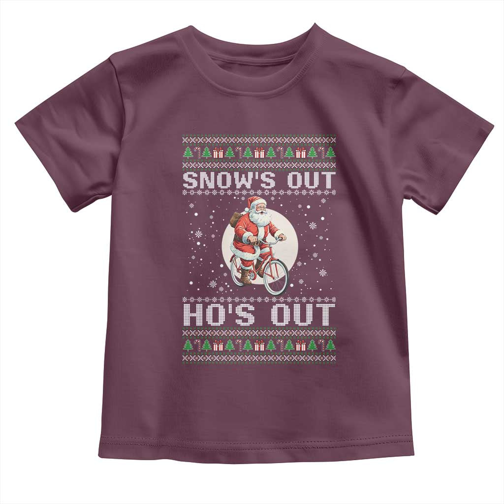 Funny Santa Christmas Toddler T Shirt Snows Out Hos Out Ugly Xmas TS10 Maroon Print Your Wear