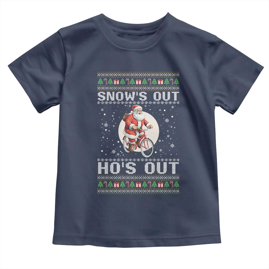 Funny Santa Christmas Toddler T Shirt Snows Out Hos Out Ugly Xmas TS10 Navy Print Your Wear