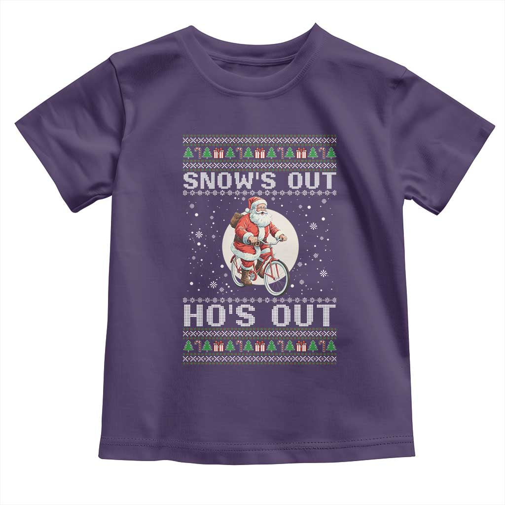 Funny Santa Christmas Toddler T Shirt Snows Out Hos Out Ugly Xmas TS10 Purple Print Your Wear