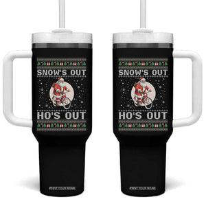 Funny Santa Christmas Tumbler With Handle Snows Out Hos Out Ugly Xmas TS10 One Size: 40 oz Black Print Your Wear