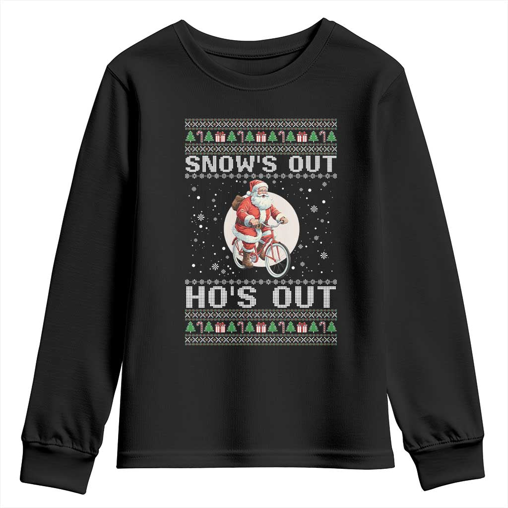 Funny Santa Christmas Youth Sweatshirt Snows Out Hos Out Ugly Xmas TS10 Black Print Your Wear