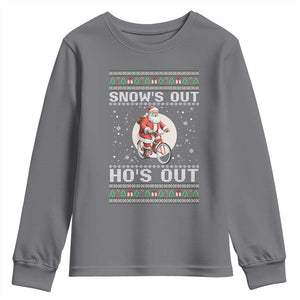 Funny Santa Christmas Youth Sweatshirt Snows Out Hos Out Ugly Xmas TS10 Charcoal Print Your Wear